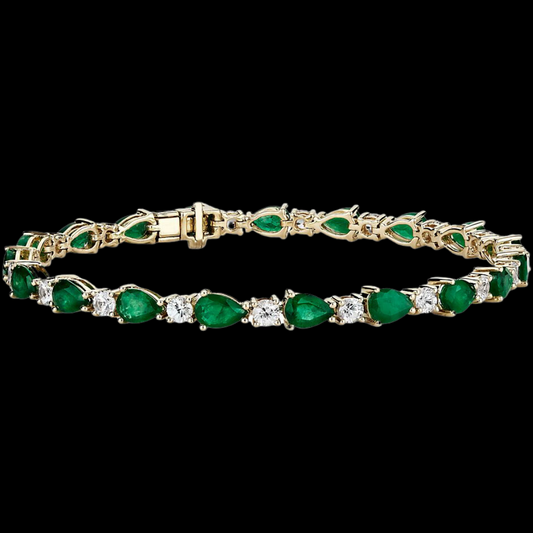 Emerald and White Sapphire Bracelet Yellow