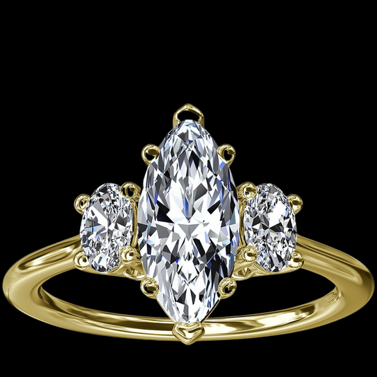 3 Stone Marquise Engagement Ring 14K Yellow