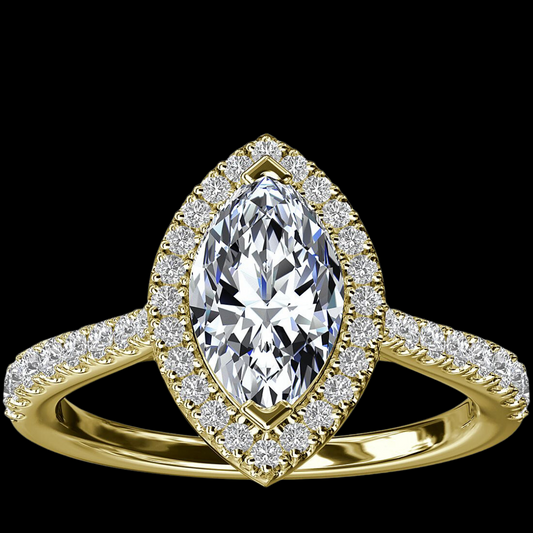 Marquise Bridge Halo Diamond Engagement Ring 14K Yellow