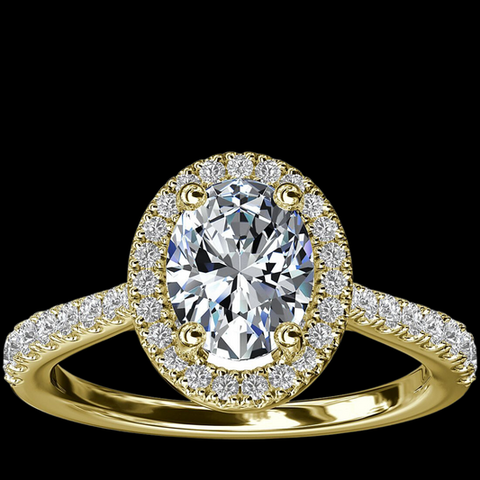 Oval Bridge Halo Diamond Engagement ring 14K Yellow