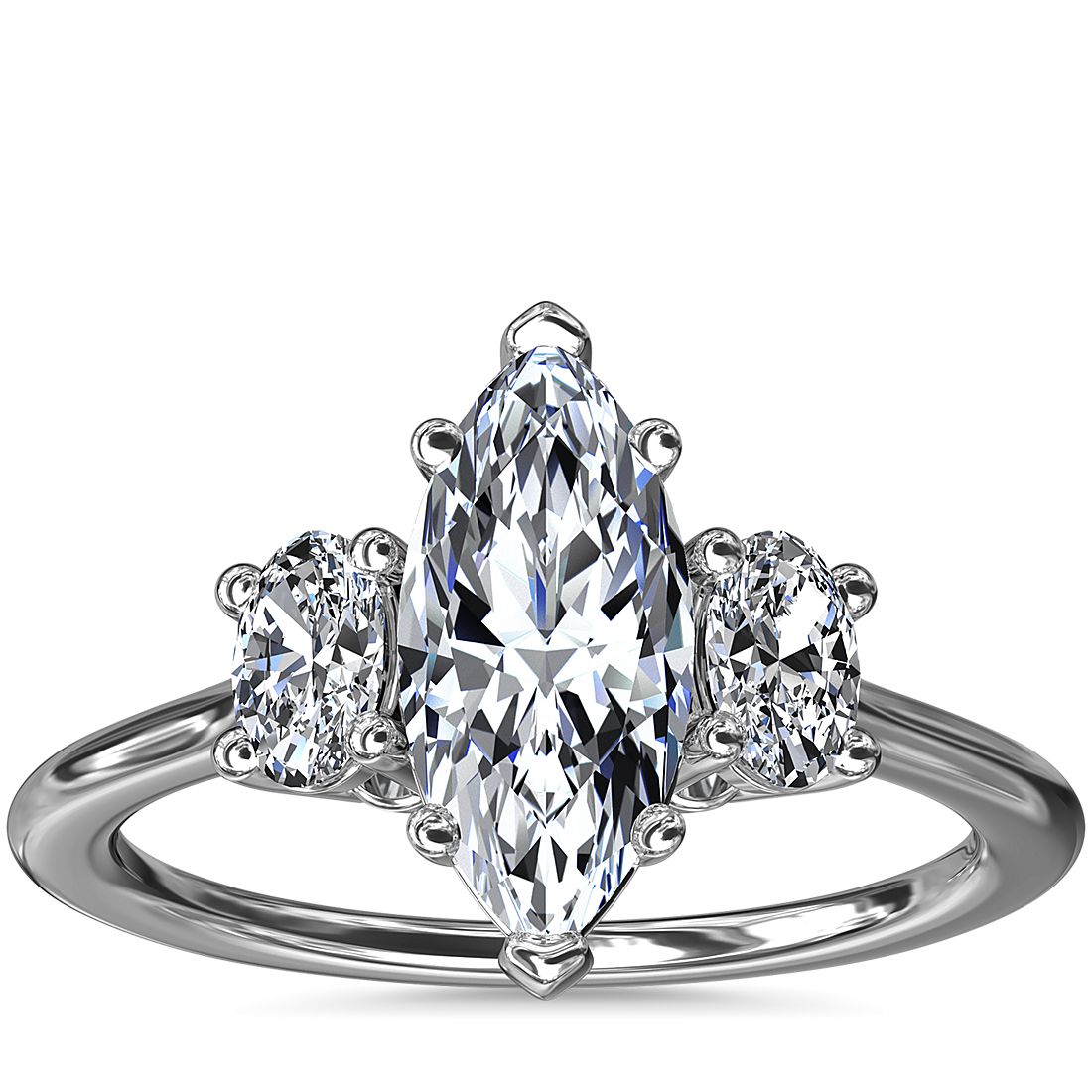 3 Stone Marquise Engagement Ring 14K White