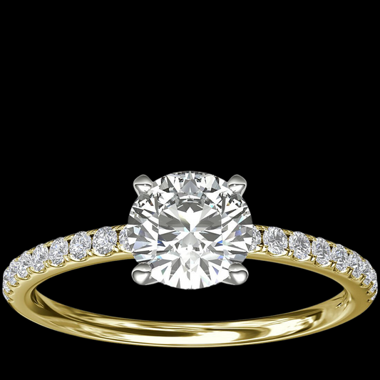 Pave Design Diamond Engagement ring 14K Yellow