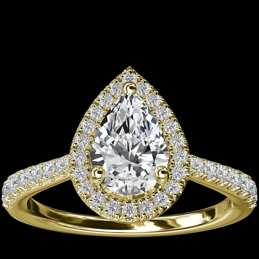 Pear Bridge Halo Diamond engagement Ring 14K Yellow