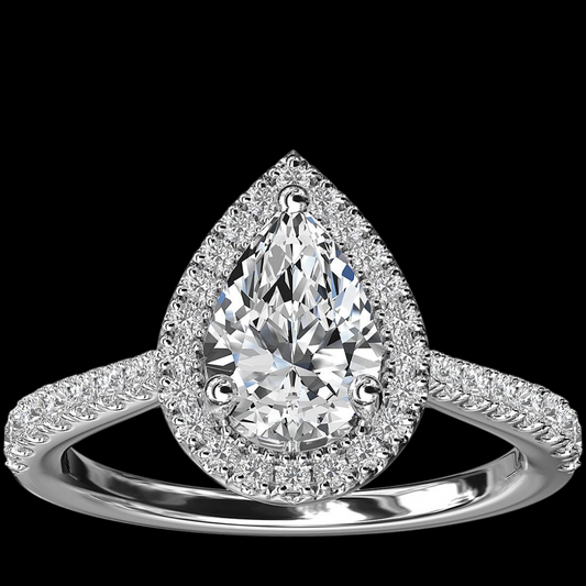 Pear Bridge Halo Diamond Engagement Ring 14K