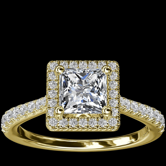 Princess-Cut Bridge Halo Diamond Engagement Ring 14K Yellow