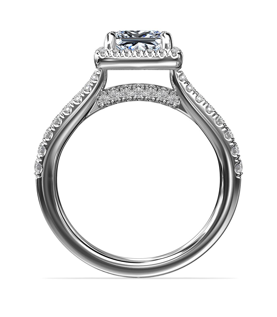 Princess-Cut Bridge Halo Diamond Engagement Ring 14K White