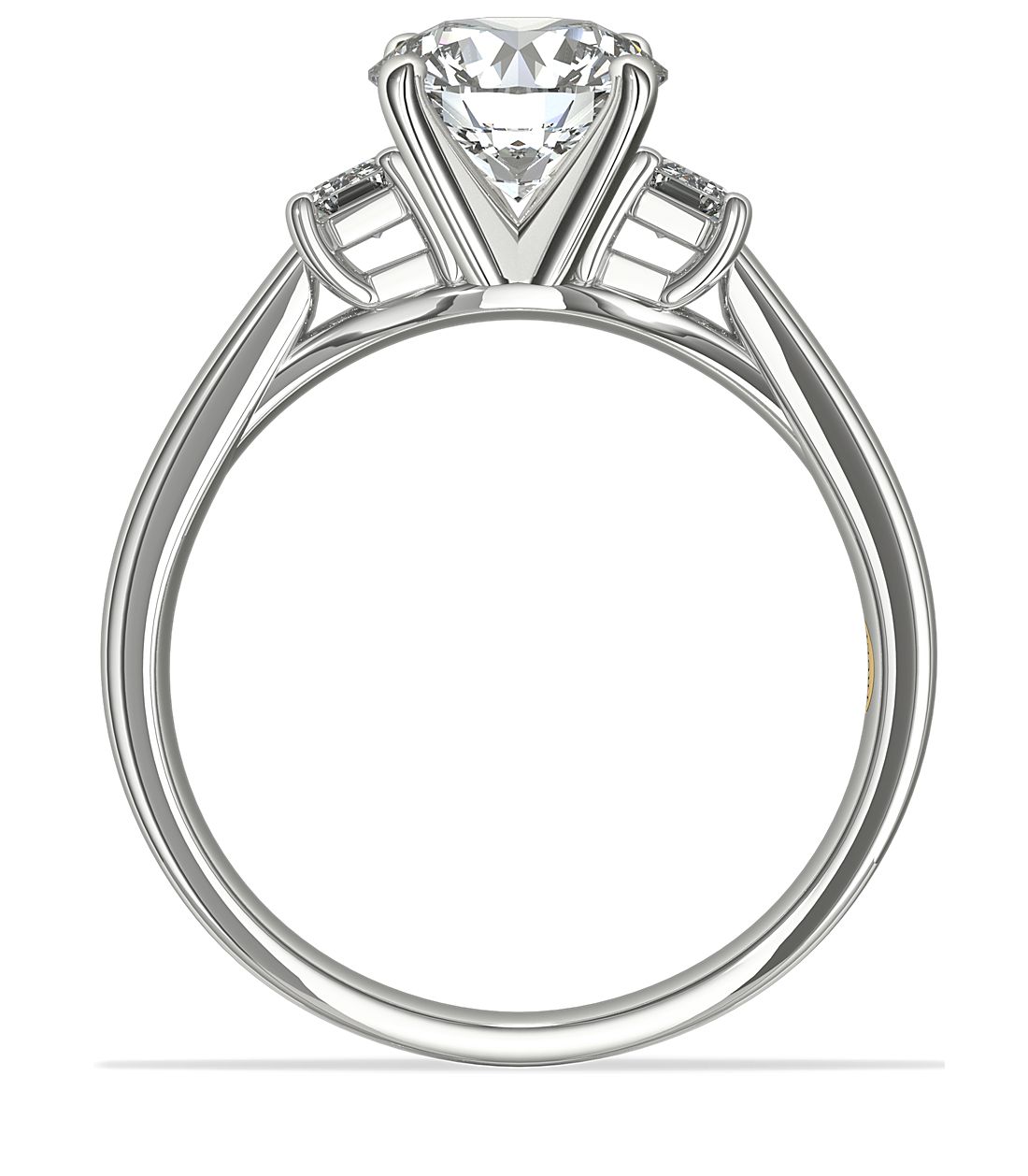 3 Stone Emerald Cut Engagement Ring 14K White