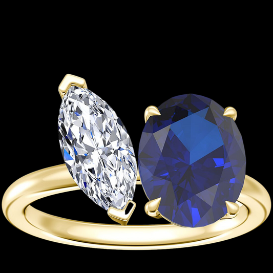 2 Stone Marquise & Sapphire Engagement Ring 14K Yellow