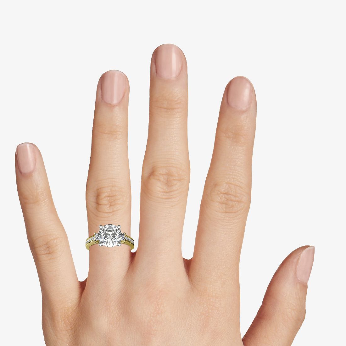 3 Stone Princess-Cut Pave Diamond Engagement Ring 14K Yellow