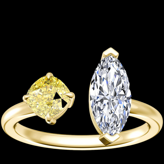 2 Stone Fancy Yellow Diamond Engagement Ring 14K Yellow