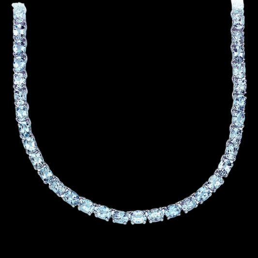 Oval Aquamarine Necklace 14K White
