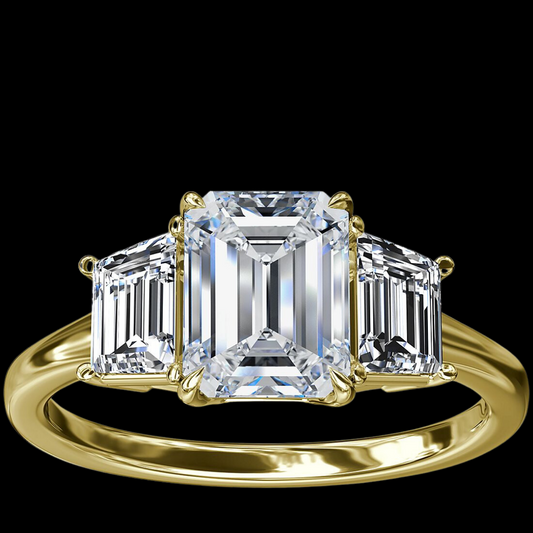 3 Stone Trapezoid Side Stone Engagement Ring 14K Yellow
